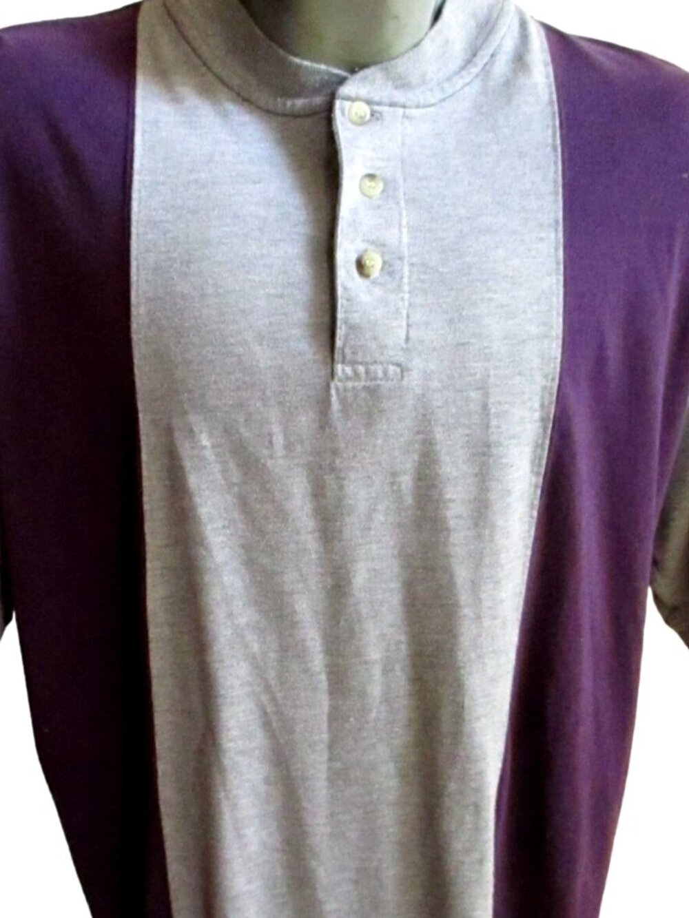 True Vintage Henley Shirt Large Citi Express Two-Tone Polo Shirt Purple & Gray